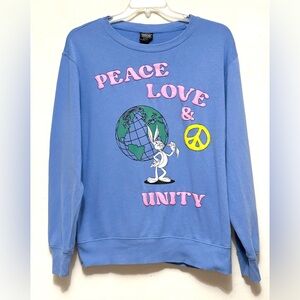 Looney Tunes Bugs Bunny Puff Paint Sweatshirt Peace Love Unity Blue L 42/44